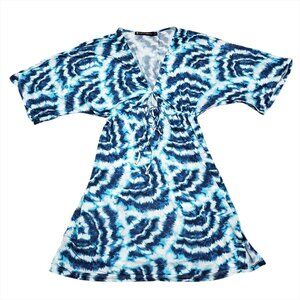VIX Paula Hermanny Cover Up Small Swim Short Kimono Dress Blue Absract Beach